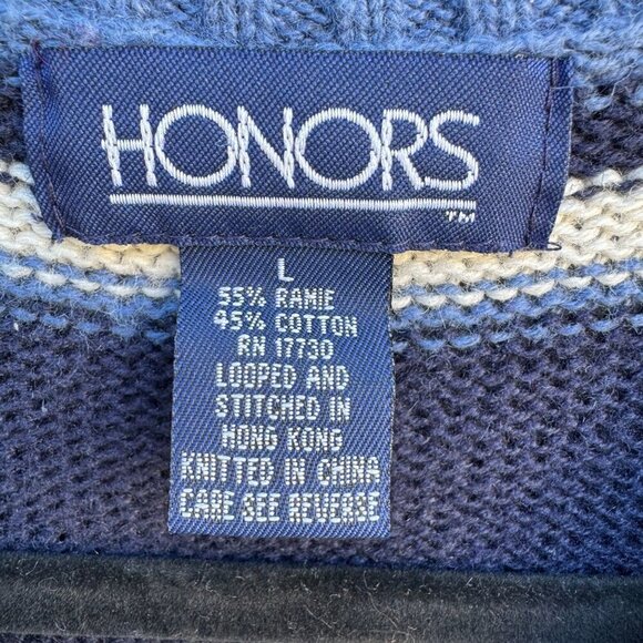 Honors Vintage Mens Striped V-Neck Blue Mens Long Sleeve Knit Grandpa Sweater L - Picture 5 of 9